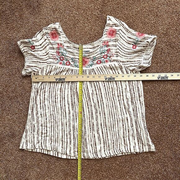 Savanna Jane Top Women's Med Cream Embroidered Floral Square Neck Short Sleeve - Picture 5 of 5